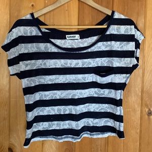 Striped lace crop top with front pocket